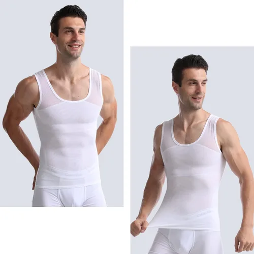 Miniatura 7 de ISUP Mens Slimming Body Shaper Shirt Chest Compression Tank Top Tummy Control Undershirt Shaperwear