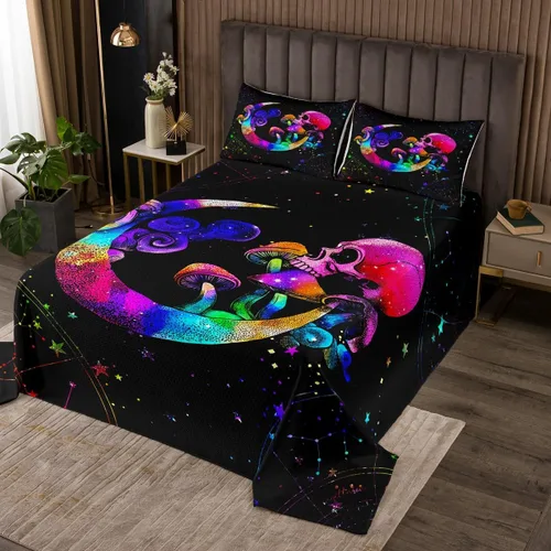 Miniatura 15 de Erosebridal Juego de colcha de teñido anudado arcoíris, juego de ropa de cama bohemio de calavera de la muerte, juego de ropa de cama tamaño King