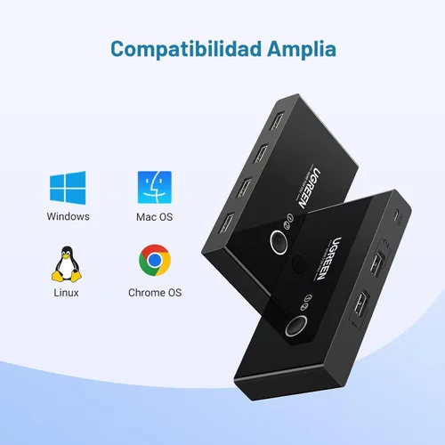 Miniatura 7 de UGREEN Selector de interruptor USB, 2 computadoras que comparten 4 dispositivos USB 2.0, concentrador de caja de conmutadores periféricos USB 2.0