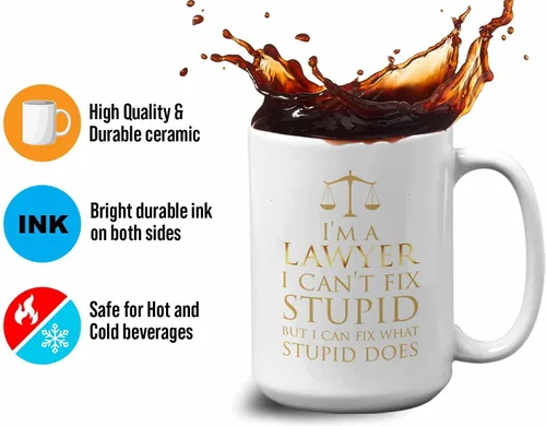 Miniatura 4 de Bubble Hugs Lawyer - Taza de café de 15 onzas, color blanco – I'm A lawyer I Can't Fix Stupid – Funny Witty Attorney US Court Feminist Law Juez