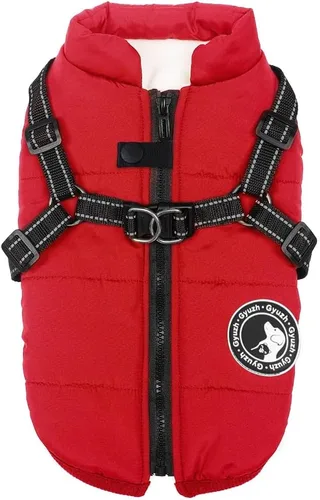 Miniatura 15 de Jinpet - Abrigo con arnés reflectante de invierno para perro, tela polar impermeable, chaqueta con cremallera, para cachorros, perros pequeños, Verde