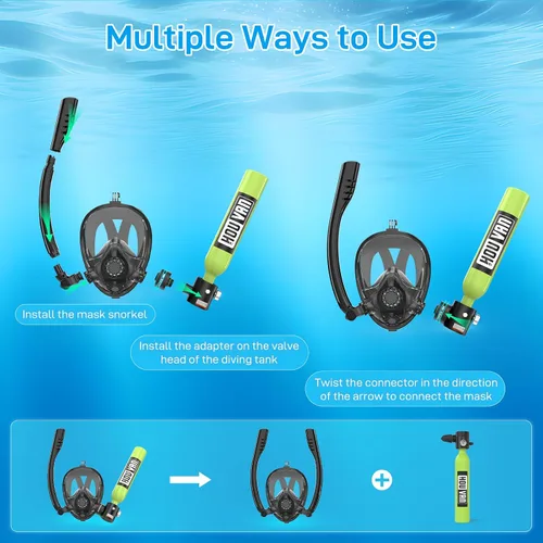 Miniatura 4 de Mini tanque de buceo con máscara de esnórquel 0.5L, tanque de buceo inflable con máscara de cara completa, botella de reserva Pony, tanque de aire