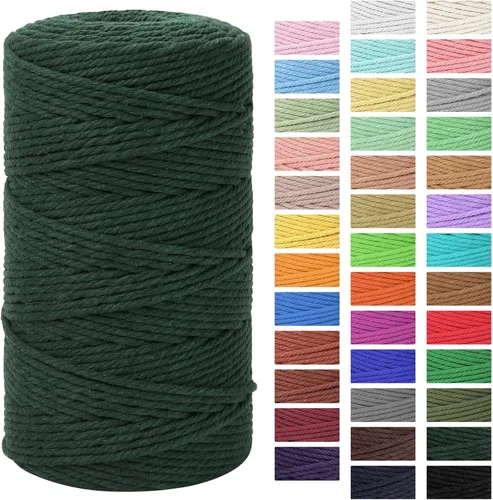 Miniatura 15 de Cordón de macramé de 0.118 in x 328 yardas Cuerda de macramé 100% algodón natural Cuerda de algodón trenzado de 4 hebras para manualidades, Gris