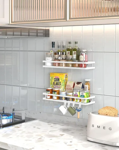 Miniatura 6 de Estante organizador de especias para montaje en pared, paquete de 2 unidades de 15.7 pulgadas [versión mejorada] Estante organizador de condimentos