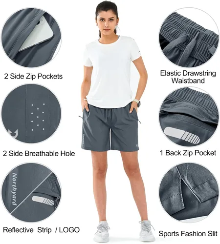 Miniatura 46 de NORTHYARD Pantalones cortos deportivos de senderismo para mujer, de secado rápido, ligeros, para gimnasio, entrenamiento, con 3 bolsillos
