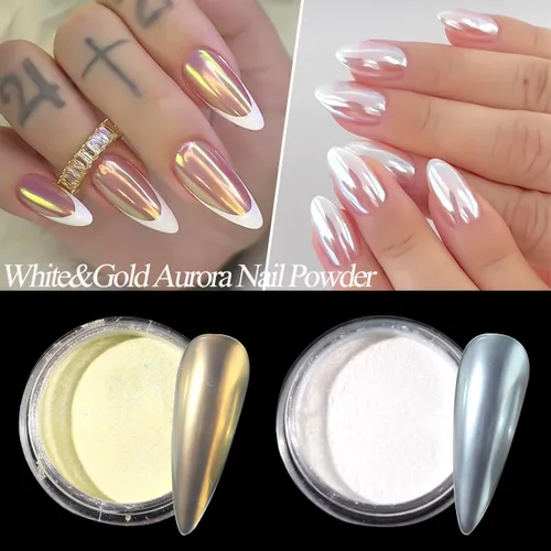 Miniatura 5 de 10 colores de sirena perla cromada polvo de uñas, polvo iridiscente Aurora efecto espejo metálico pigmento perlado arte uñas brillo polvo kit