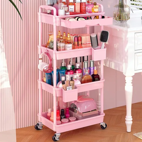 Miniatura 10 de Goovilla Carrito Organizador de Maquillaje Rodante con Cajón Extraíble, Carrito de Almacenamiento de Cuidado de la Piel de 3 Niveles Estable Negro