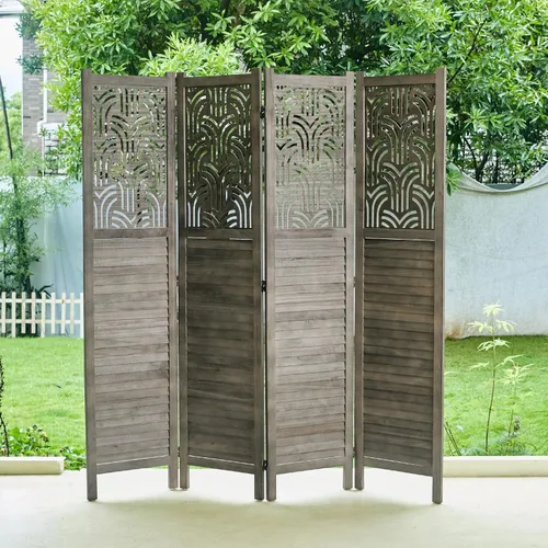 Miniatura 7 de Svimi Divisor de Habitación Plegable, 66.9 Pulgadas 4 Paneles Pantallas de Privacidad Talladas en Madera, Montaje Fácil Independiente Portátil Pared