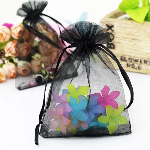 Miniatura 6 de 100 bolsas de papel de regalo de 4 x 6 pulgadas, color negro, tela de tul transparente, bolsas reutilizables con cordón para regalos de baby shower