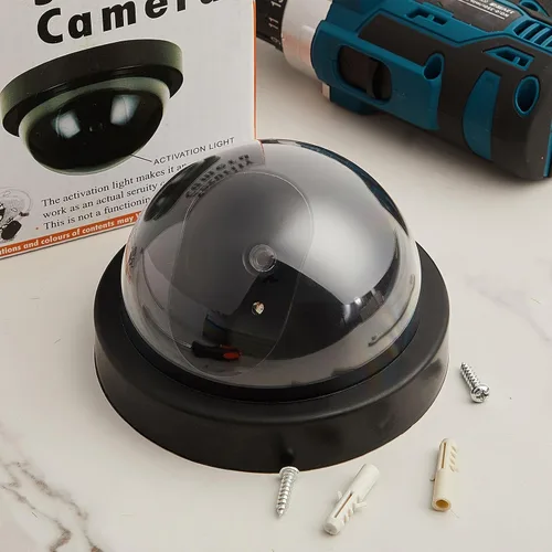 Miniatura 6 de Kanayu Paquete de 8 cámaras de seguridad falsas, cámara de seguridad falsa CCTV, seguridad falsa con luz LED roja intermitente, señuelo de Negro