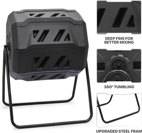 Miniatura 10 de MoNiBloom Compostador Giratorio de 43 Galones, Exterior Sin BPA Gran Cámara Doble Contenedor de Compost Giratorio Todas las Estaciones Trabajo