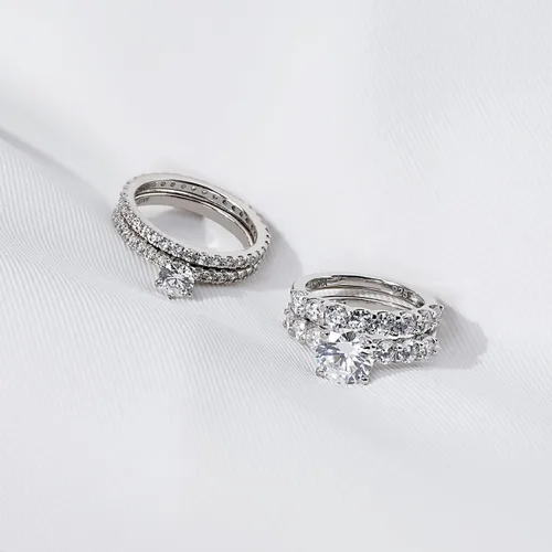 Miniatura 4 de Tienda Collection Platinum-Plated Sterling Silver Infinite Elements Cubic Zirconia Round Cut Ring Set