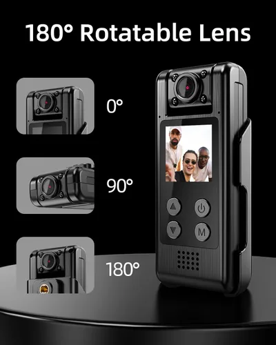 Miniatura 3 de VIDCASTIVE Cámara corporal WiFi 4K con tarjeta de memoria de 64G, cámara portátil desgastada con lente giratoria de 180°, visión nocturna, batería