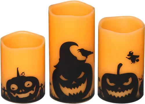 Miniatura 3 de Juego de 3 velas de calcomanía de Halloween de DRomance Temporizador de 4 calabazas