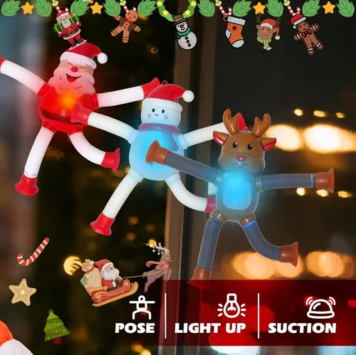 Miniatura 3 de Tubos Pop de Navidad con LED que se Iluminan 4 Piezas Juguetes Sensoriales Fidget, Juguetes de Santa con Ventosa Telescópica Autismo Regalos