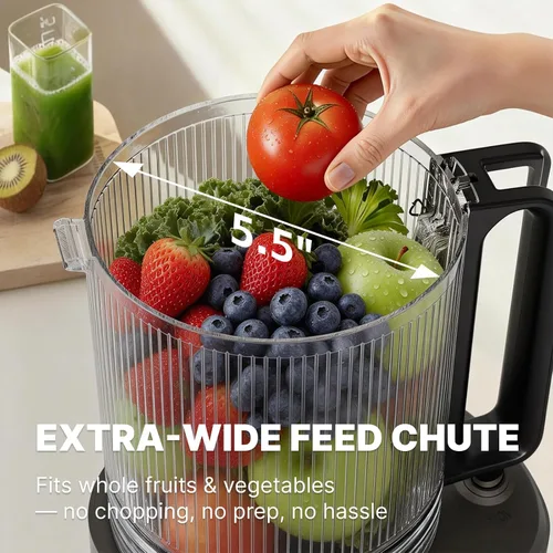 Miniatura 2 de Exprimidor de prensa en frío, máquina extractor de jugo de canal de alimentación de 5.5 pulgadas de ancho, exprimidor de masticación lenta