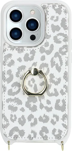 Miniatura 5 de Lipvina Funda para iPhone 15 Pro Max con tarjetero y correa para mujer, cordón cruzado, bloqueo RFID, soporte de anillo, cierre a presión, bonita