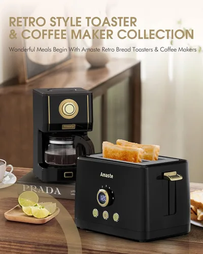 Miniatura 3 de Amaste Cafetera, Máquina de Café de Goteo Estilo Retro de 25 Oz con Jarra de Café de Vidrio con Filtro de Café Reutilizable y Tres Modos de Arábica