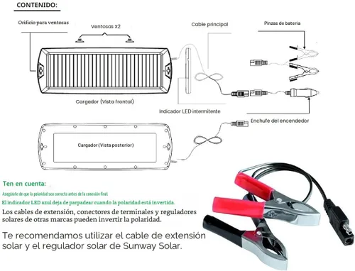 Miniatura 7 de Sunway Solar Cargador de Batería de Goteo y Mantenedor para Automóvil Panel Solar de 12V Cargador de Batería con Enchufe para Encendedor