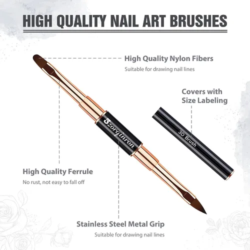Miniatura 5 de Juego de brochas para arte de uñas, kit profesional de 5 piezas de brochas de uñas de doble punta para detalles, líneas largas, ombre y diseño 3D