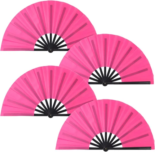 Miniatura 13 de Paquete de 4 ventiladores de mano plegables grandes, ventiladores plegables de mano de plástico, ventiladores chinos de Kung Fu plegables para Negro
