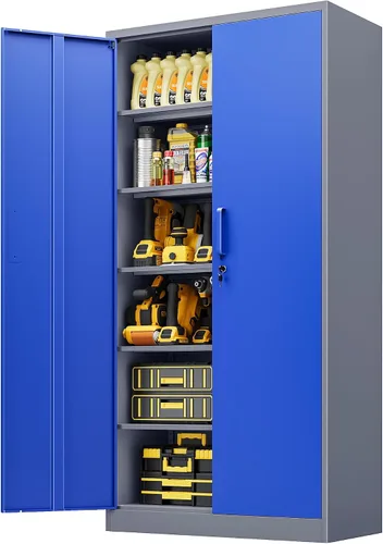 Miniatura 23 de Armario de almacenamiento de metal con 2 puertas y estantes ajustables, armario de metal ancho, gabinete de almacenamiento bajo, gabinete de acento