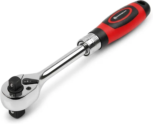 Miniatura 9 de Powerbuilt Trinquete extensible de doble tamaño, accionamiento de 1/4 y 3/8 pulgadas, 72 dientes, columpio de 5 grados, ligero, mango de goma rojo