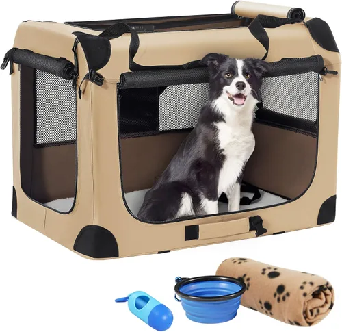 Miniatura 8 de Jaula portátil plegable para perros Petprsco, jaula de viaje para perros 24x17x17 con manta suave y cálida y cuenco plegable para gatos grandes