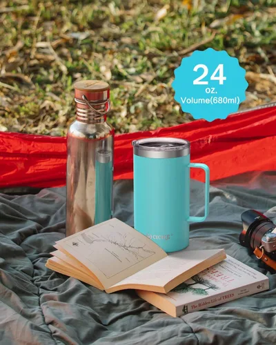 Miniatura 4 de Taza de viaje de 24 onzas con asa y tapa, taza de café aislada, taza de café de acero inoxidable, regalo de campamento para hombres y mujeres
