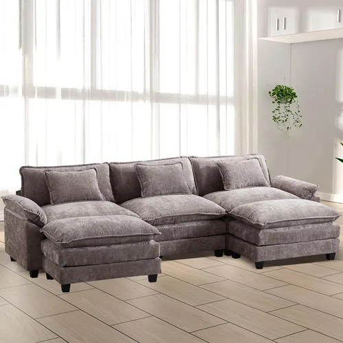 Sofá Seccional, Sofá Modular Cloud con Otomana, Sofás Cama de Asiento Profundo con Almohadas Decorativas, Cómodo Sofá de Dos Plazas de Chenilla para