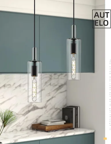 Miniatura 9 de AUTELO Lámparas Colgantes Modernas, Lámpara Colgante de Vidrio de 1 Luz, Luminarias Colgantes Industriales en Acabado de Metal Negro con Vidrio