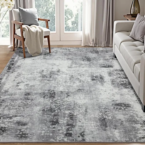 Miniatura 22 de Kelarea Alfombra lavable para sala de estar, 5 x 7 antideslizante, alfombras modernas abstractas color beige, alfombra de pelo bajo fácil