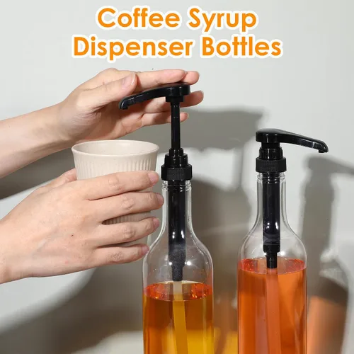 Miniatura 5 de Botellas de jarabe de 25 onzas con bomba, botellas de cuello largo, dispensador de bomba de jarabe de plástico para cafeterías, accesorios