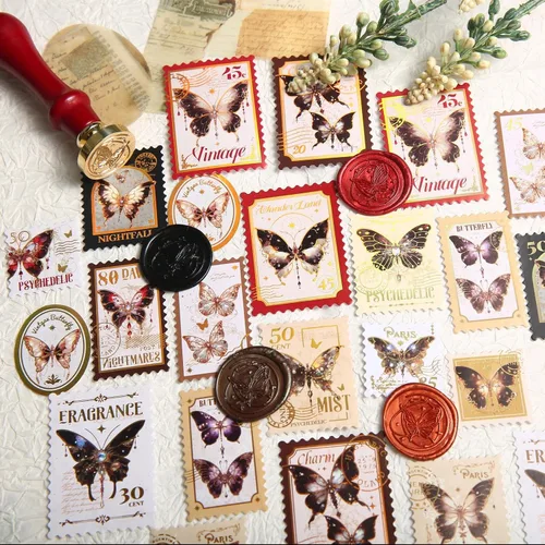 Miniatura 6 de Kit de Sellado de Cera con Caja de Regalo, 630 Piezas de Cuentas de Sellado de 24 Colores, Sello de Mariposa, Calentador de Cera de Sellado, Sobres