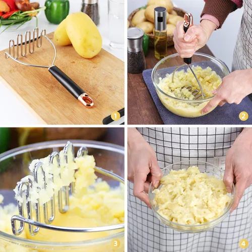 Miniatura 4 de Triturador de papas, triturador de papas, acero inoxidable, triturador de puré de papas resistente, herramienta profesional de cocina para frijoles