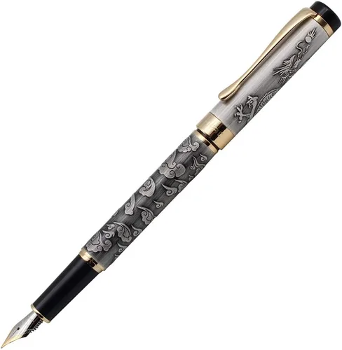 Ancient Silver Jinhao Dragon - Juego de plumas estilográficas ejecutivas de punta fina, colección de bolígrafos vintage, bolígrafo de negocios,