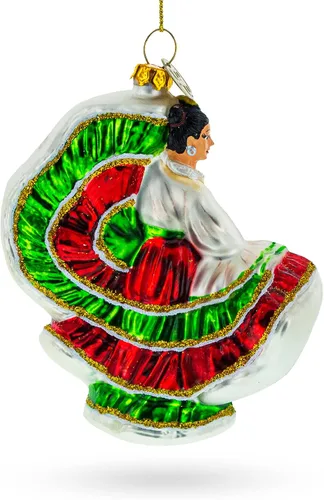 Miniatura 3 de Adorno navideño de cristal de bailarina folclórica mexicana