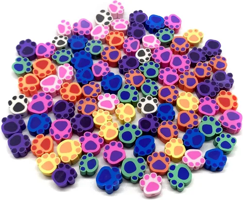 Miniatura 2 de 100 cuentas de arcilla polimérica mixtas Heishi espaciadoras suministros para manualidades, pulseras, aretes, collares, joyería (pata de perro)