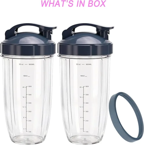 Miniatura 7 de [Actualización] Paquete de 2 vasos de licuadora de repuesto de 32 onzas con tapa abatible compatible con licuadora NutriBullet 600 W/900 W