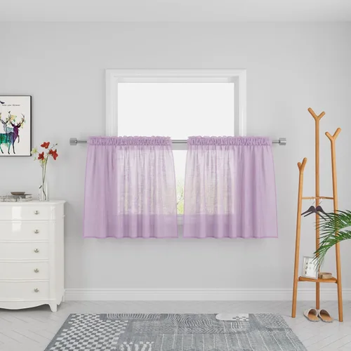 Miniatura 14 de UPOPO Paneles de Cortina Beige Pequeños Cortinas Transparentes de Gasa de 16 Pulgadas de Largo Cortinas de Cocina de Voile con Textura de Lino