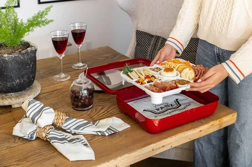Miniatura 2 de Fancy Panz Bandeja de charcutería – Bandeja de verduras de 9 compartimentos con cuenco de inmersión – Bandeja portátil para servir fiestas