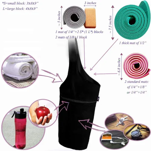 Miniatura 5 de Bolsa para esterilla de yoga: bolsa de yoga versátil con correas para alfombrilla y bolsillos de almacenamiento, sostiene esterillas de yoga y Negro