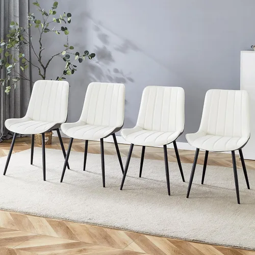 Juego de 4 sillas de comedor de piel sintética, modernas sillas de comedor con respaldo de asiento acolchado + patas de metal, sillas tapizadas para