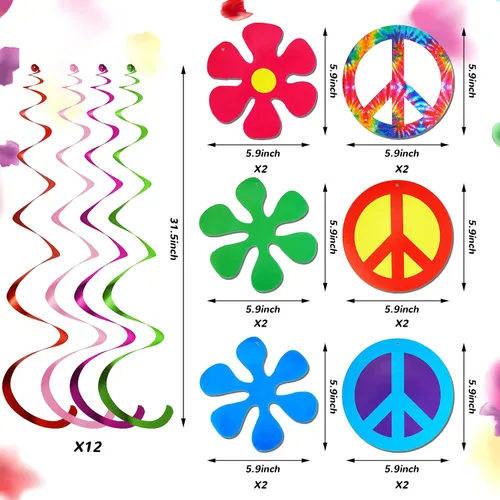 Miniatura 3 de Tenare 15 banderines de teñido anudado para fiesta de feliz cumpleaños, banderín y temática hippie de los años 60, decoración de remolinos