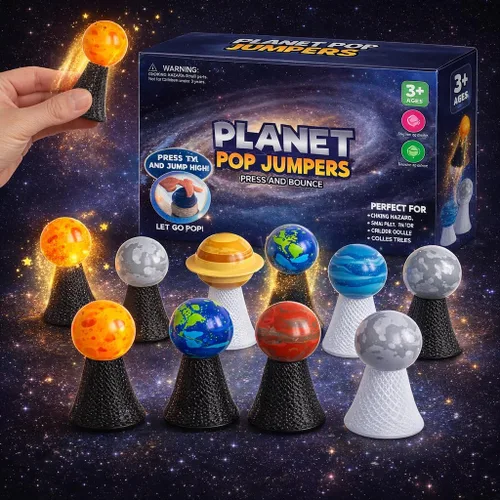 Miniatura 7 de Liberty Imports Planet Pop Jumpers para niños, paquete de 20 juguetes de reventar con sistema solar iluminado con estrellas y planetas, lanzadores