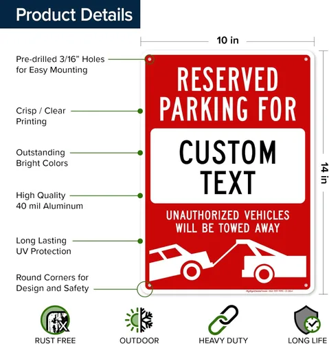 Miniatura 6 de Señal personalizada de "No Parking", señales personalizadas de estacionamiento reservado para negocios, 10x14 pulgadas, metal de aluminio