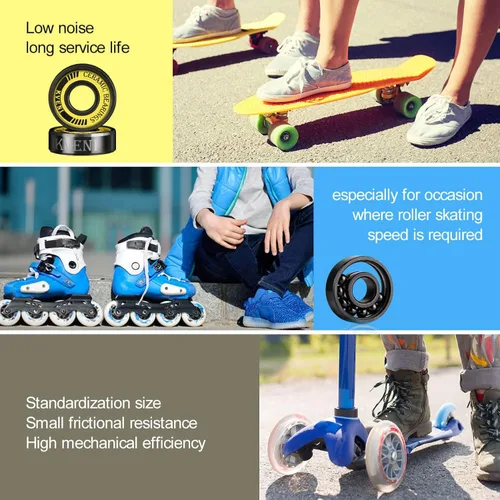 Miniatura 6 de Rodamientos para patineta de alta calidad, rodamientos largos 608rs de cerámica negra, revestimiento de titanio, rodamientos ABEC de giro rápido