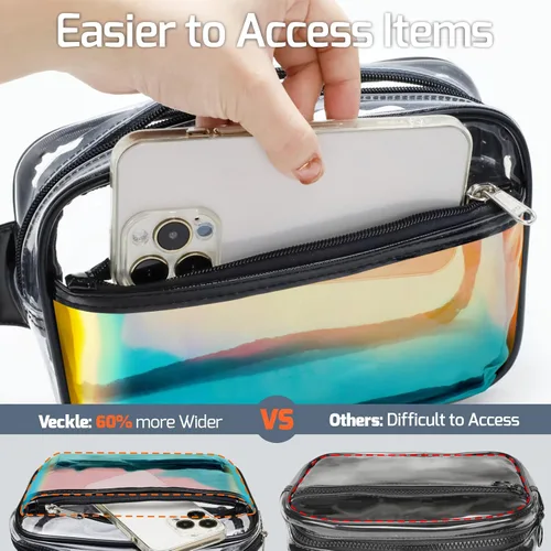 Miniatura 7 de Veckle Riñonera transparente aprobada para estadios, bolsa transparente para eventos en estadios, bolsa grande transparente para mujer, bolsa