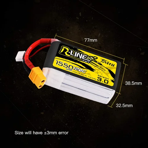 Miniatura 3 de Tattu R-Line 14.8V 1550mAh 4S 120C Batería Lipo con enchufe XT60 para FPV Racing Drones