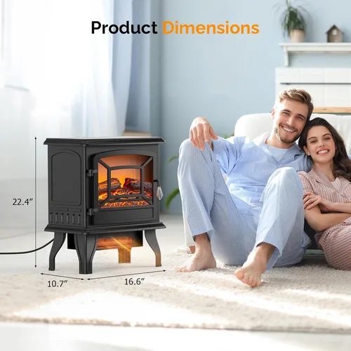 Miniatura 7 de Bonnlo Estufa eléctrica de chimenea de 20 pulgadas de alto, calentador de chimenea independiente portátil de 1500 W para uso en interiores, troncos